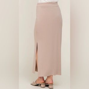 L CREAM RIBBED MIDI SKIRT